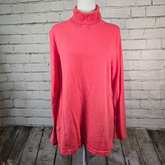 WOMENS TALBOTS LIGHTWEIGHT SWEATER TUNIC TURTLENECK SIZE LARGE EUC SALMON PINK - Picture 1 of 7